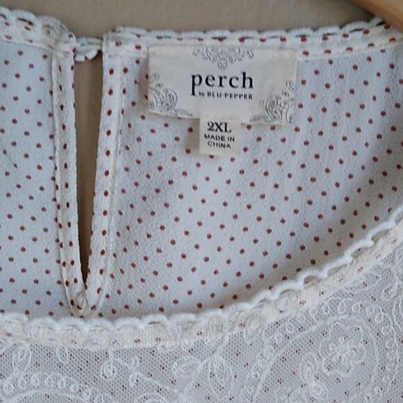 Perch by Blue Pepper polka Dot Flutter cap sleeve clean casual classic Blouse 2x - Picture 4 of 9